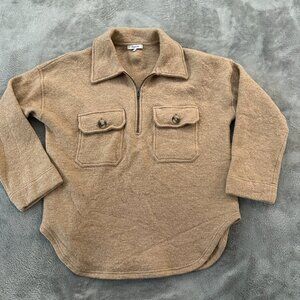 Madewell Boiled Wool Tan Popover Half Zip Sweater Women's XL
